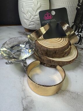 paparazzi Gold Textured Cuff and Hoop Jewelry Set